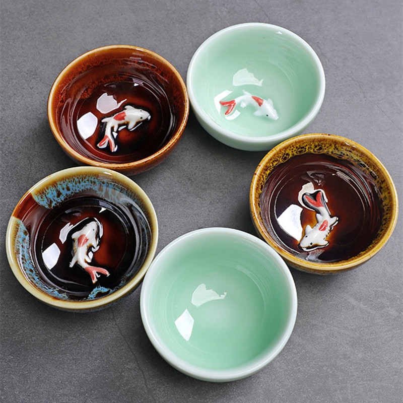 Celadon Ceramic Cup - Celadon Fish Cute Teacup, tazza da